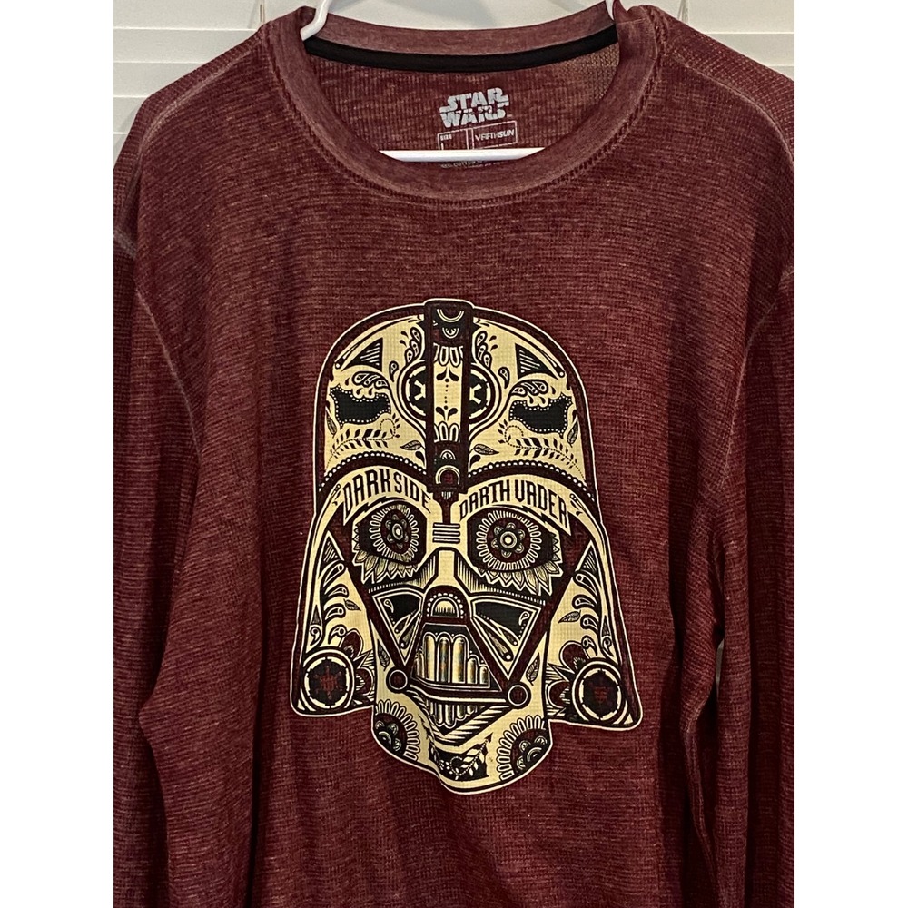 Star‎ Wars Fifth Sun Darth Vader Sugar Skull Thermal Shirt Mens Large Burgundy